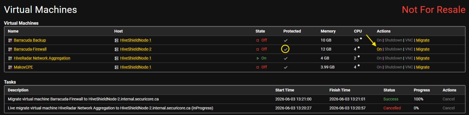 VM list — VM powered on