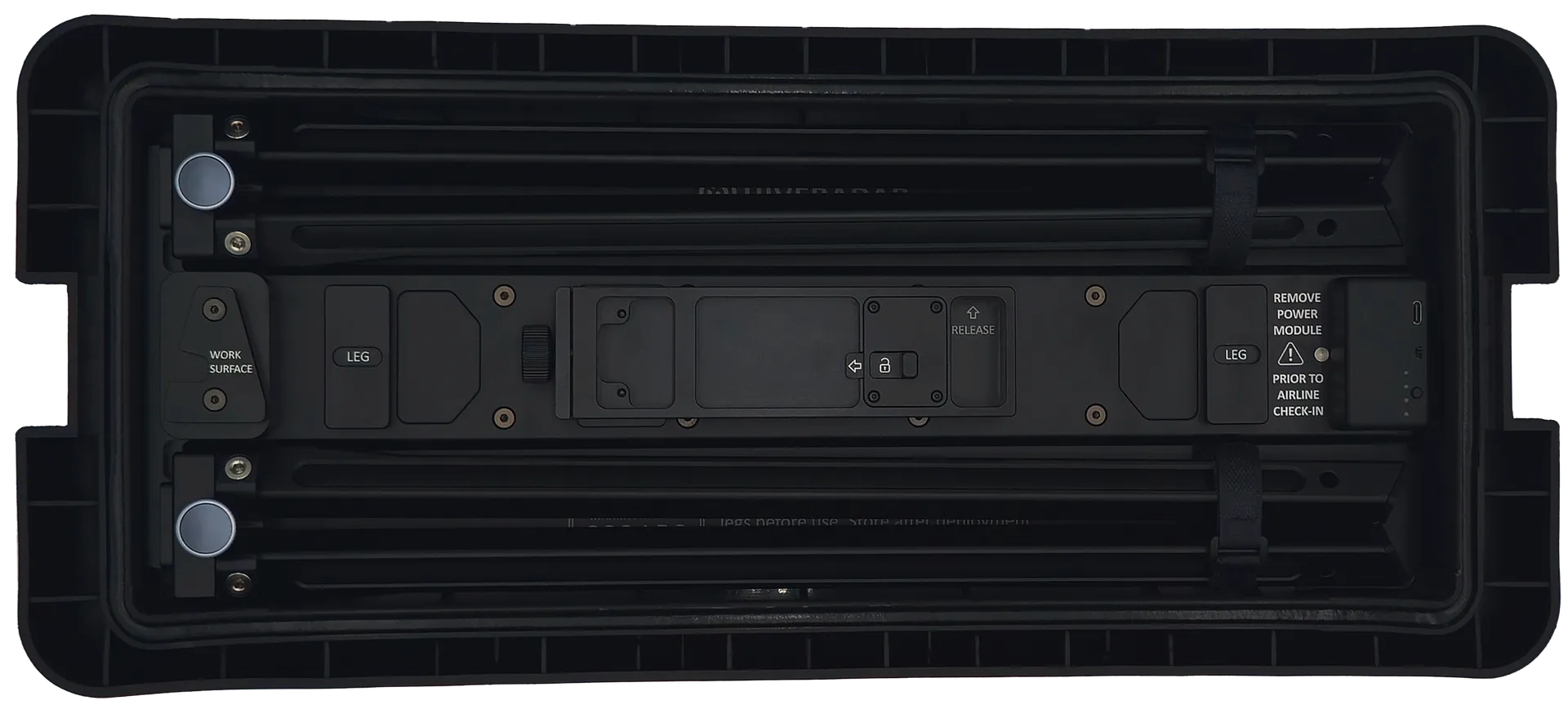 HiveRadar EDC lid configuration A showing storage compartments and mounting points