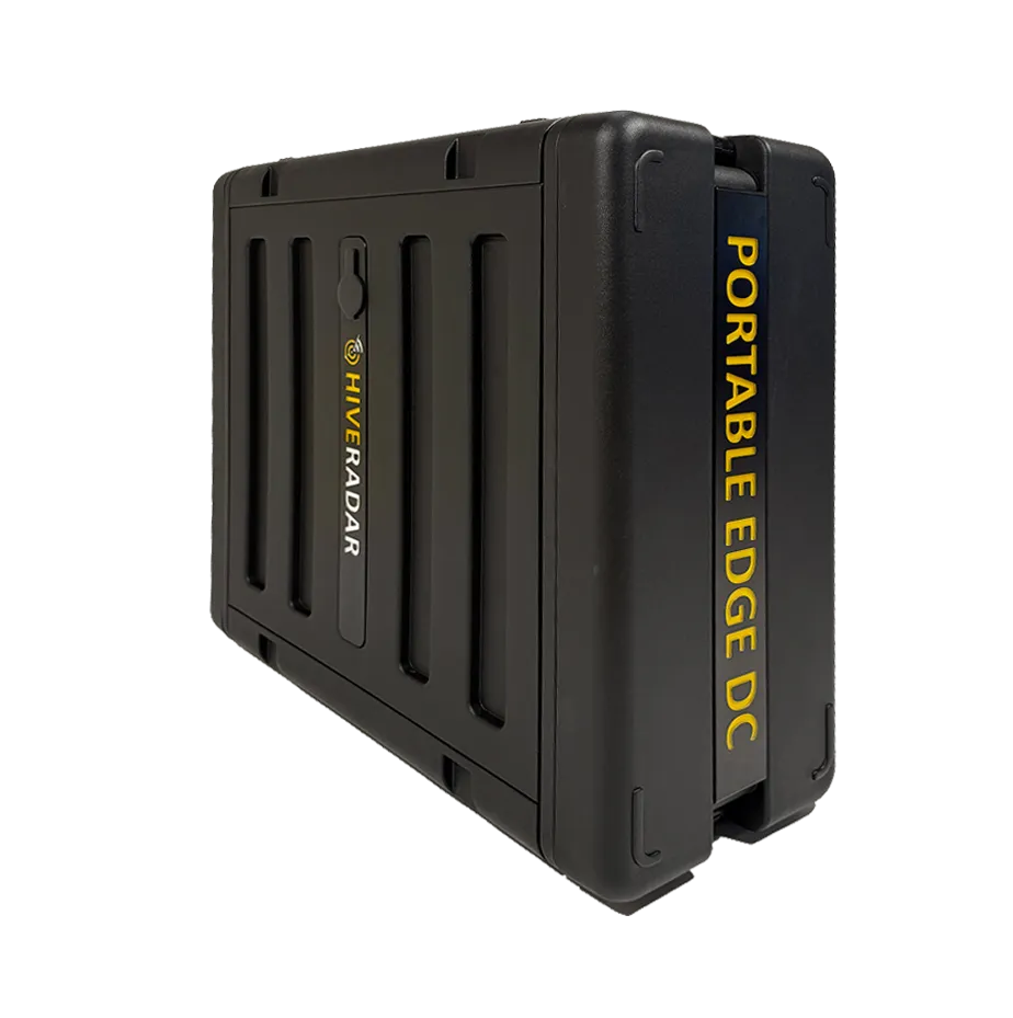 HiveRadar Portable Edge Data Center case with integrated pole mounts and LED visibility panel
