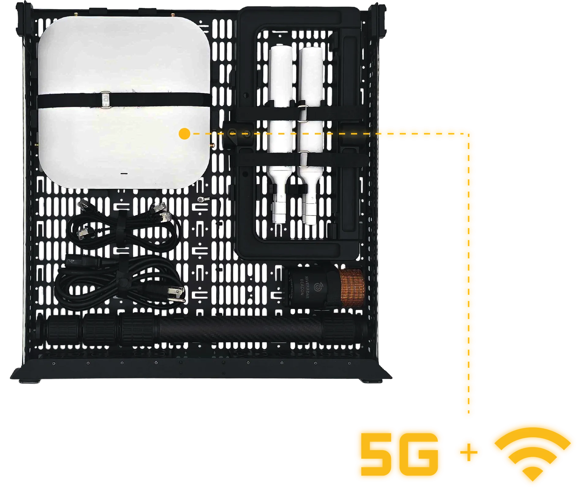 HiveRadar EDC top storage drawer configured for 5G cellular gateway with integrated mounting